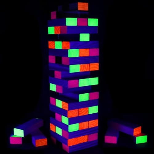 Ahuimeius 54 Piece Giant Tumble Tower Outdoor Games Glow in the Blacklight Tumble Tower Yard GamesOutdoor Board Game for Adults for Family Game Night Giant