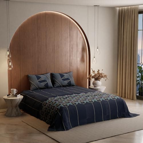 Stoa Paris King Size Bedsheet, Bedding Set with Cotton Pillow Covers, Cotton for Restful Sleep, Ideal Gift Items for Women, Home Makeover, Lumiere Collection - Navy