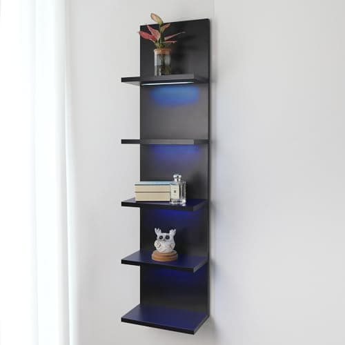 AskTag 5 Tier Wall Shelf Unit, RGB Lack Shelf, Vanity Shelves with Light,Black Shelves for Room,Office,Bathroom,Remote Control