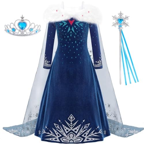Aoiviss Snow Queen Princess Costumes for Girls Winter Warm Princess Dress Up for Halloween Christmas Cosplay Snow Party