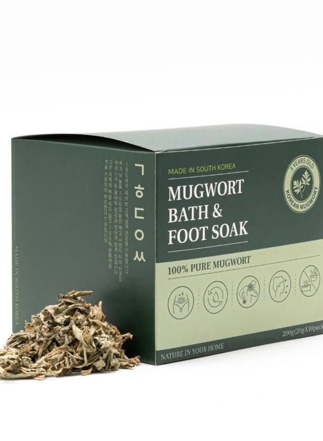 Korean Organic Mugwort Bath and Foot Soak (10 Pack) Natural Home Spa Therapy with Traditional Korean Healing Properties and Relaxation Benefits, Skin Soothing, Muscle Relief