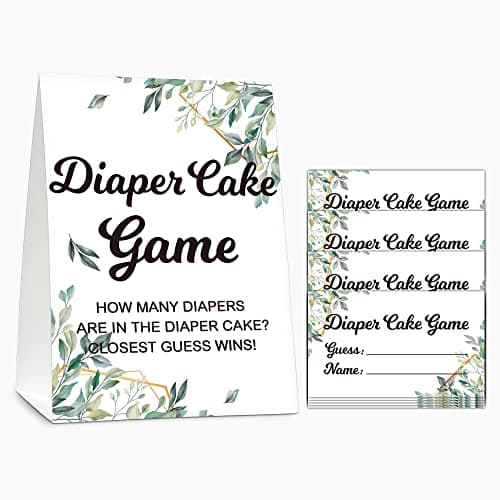 Gihyan Baby Shower Game Set Diaper Cake Games1 Standing Sign 50 Find Cards Neutral Greenery Find How Many Diapers Party Game Eucalyptus Gender Reveal Party Favor DecorA01