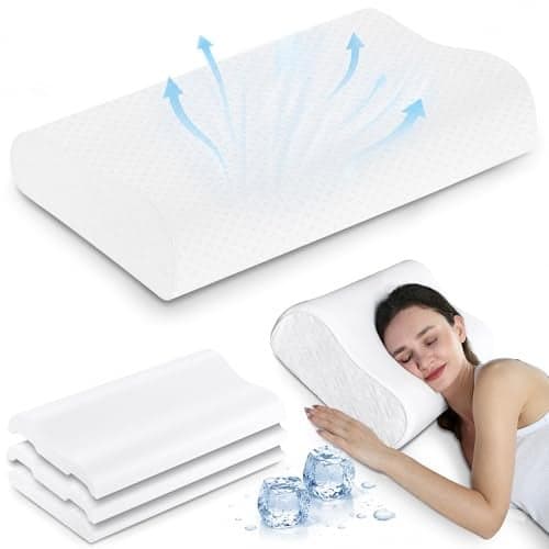 Elviros Cooling Memory Foam Pillow with Breathable Cover, Adjustable Height Bed Pillow for Neck Support, Ergonomic Cervica Neck Pillow for Side Stomach and Back Sleeper, Queen Size, 23.6"×14"×5.3"