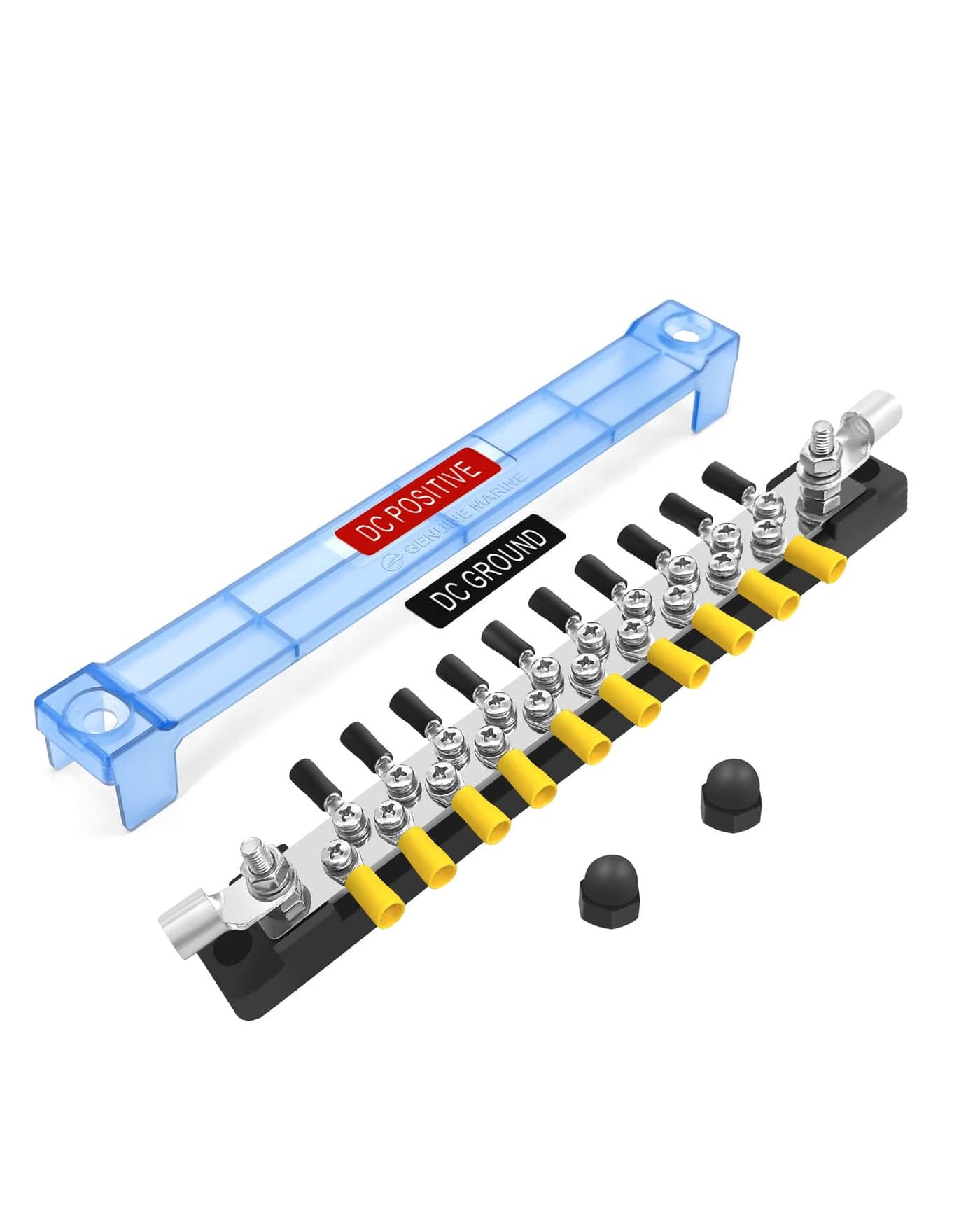 LENKRAD 20 Power/Ground Distribution Block Bus Bar, Marine Bus Bar,150 Amp Battery Terminal Distribution Block, for Automotive and RV Solar Wiring, Ground Bus Bar Kit 2x1/4” Studs