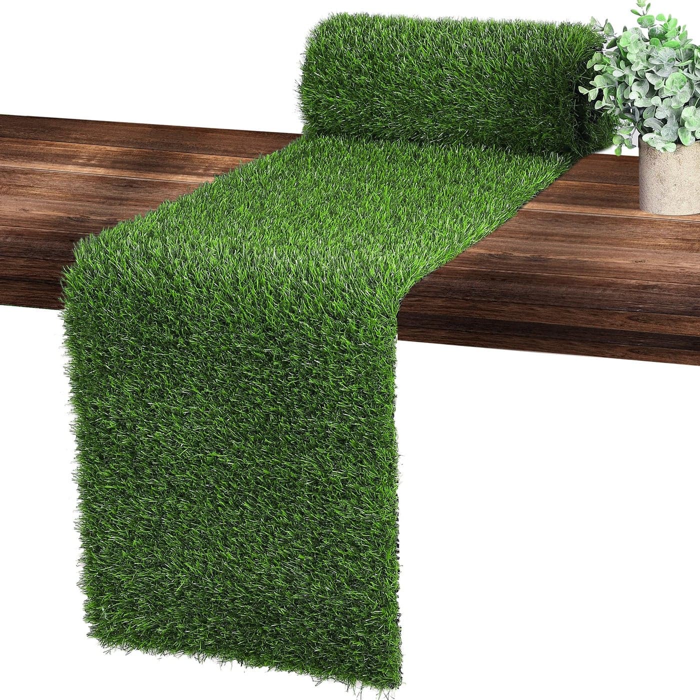 Ruisita Artificial Grass Table Runners 12 x 120 Inch Synthetic Grass Table Runners Grass Rug Table Decorations for Spring Summer Wedding Baby Shower Party Decor