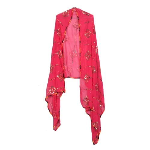 KEMZA Women's Embroidered Mirror Work Chiffon Dupatta (Pink) Rajasthani Banjara Dupatta with Kuchi Work For Festival, Wedding, Party