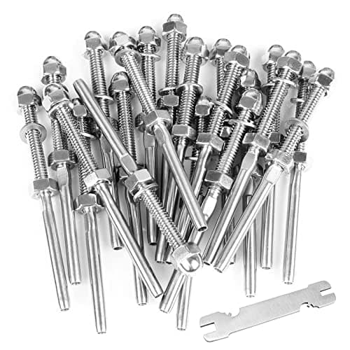 BLIKA 20 Pack 1/8" Cable Railing Swage Threaded Stud Tension End Fitting Terminal for Cable Deck Railing, T316 Stainless Steel, Swage Threaded Terminal, 1/8" Cable Railing Hardware