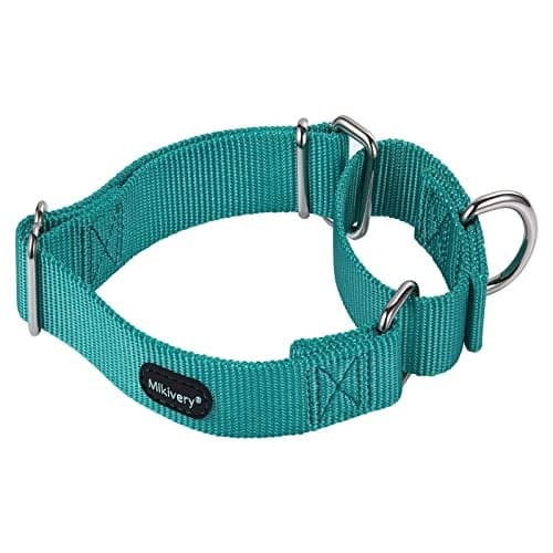 Mikivery Martingale Dog Collar Nylon Adjustable and Safety Training Colourful Comfortable Metal Buckle Pet Collars for Small Medium and Large DogsTealM