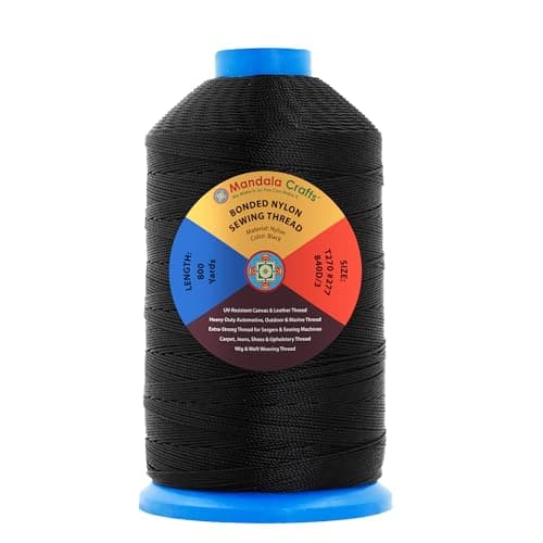 Mandala Crafts Size 277 840D T270 Bonded Nylon Thread Black 800 YDs Tex 270 Heavy Duty Sewing Threads for Leather Jeans Weaving Outdoor Marine Upholstery