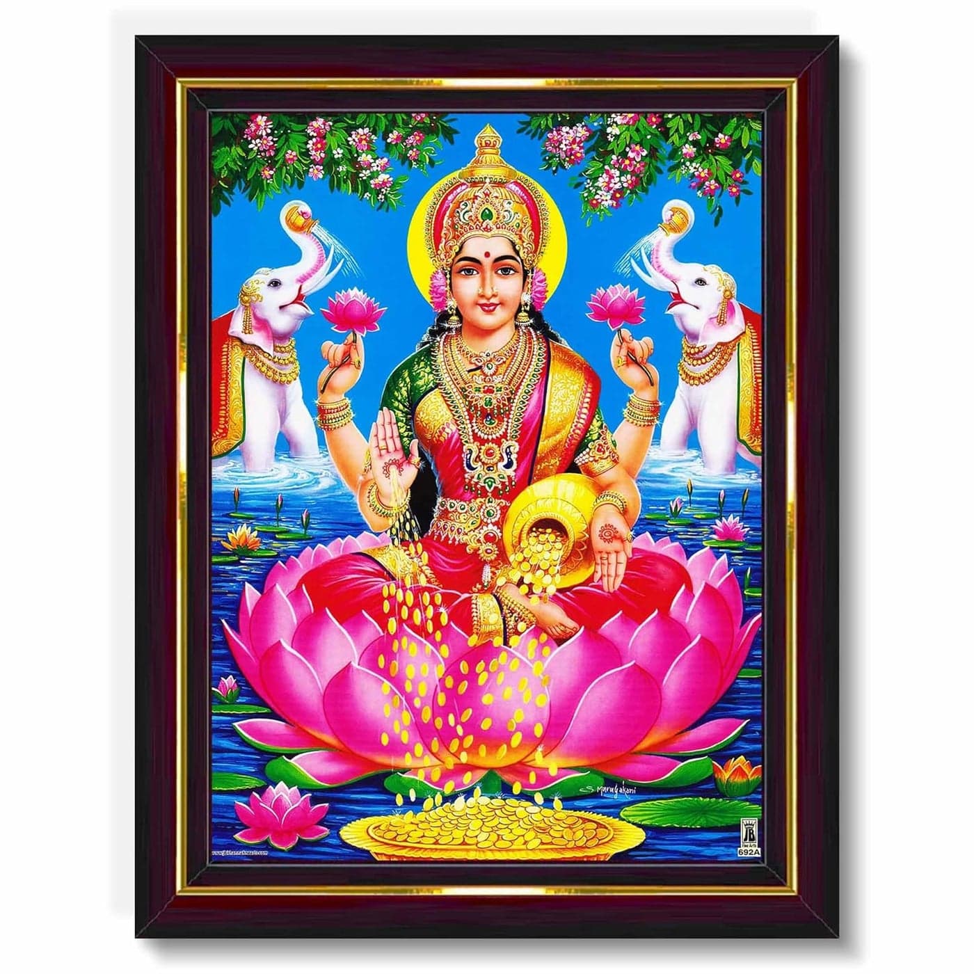 Pavan Photo Laminations Goddess Lakshmi Devi Dhana Vaibhav Laxmi Maa Wall Painting Framed Home Decor WoodMatteBrownBig Size10 x 12 Inch B317M