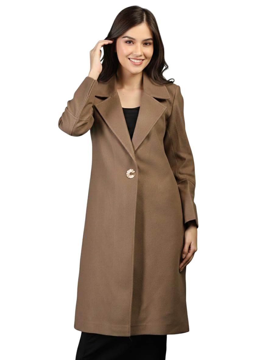 CHKOKKO Women Stylish Winter Coat Single Breasted | Knee Length Trench Overcoat with a Notched Lapel Collar and Convenient Front Side Pockets for Elegant Wear Mouse M
