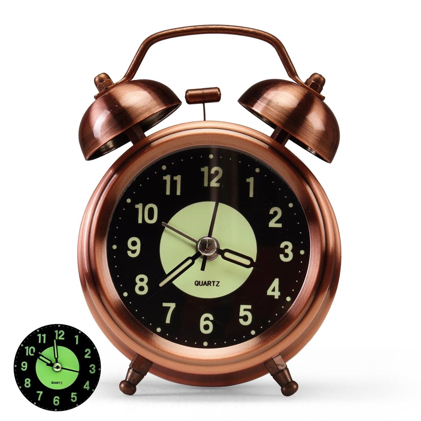 KBR Vintage Alarm Clock for Student Heavy Sleepers Super Loud Twin Bell Retro Quartz with Backlight Luminous Alarm for Students BedroomOffice Copper Analog 381 cm