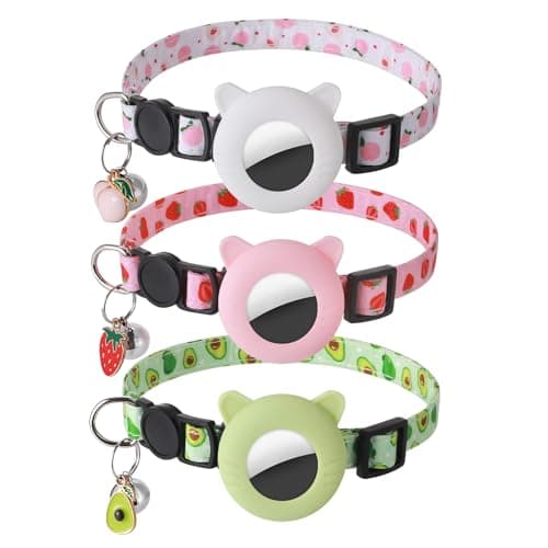 3 Pack Airtag Cat Collar Breakaway Fruit Cat Collars with Air Tag Holder, Bells and Fruit Charms Adjustable Safety Kitten Collars for Girl Boy Cats