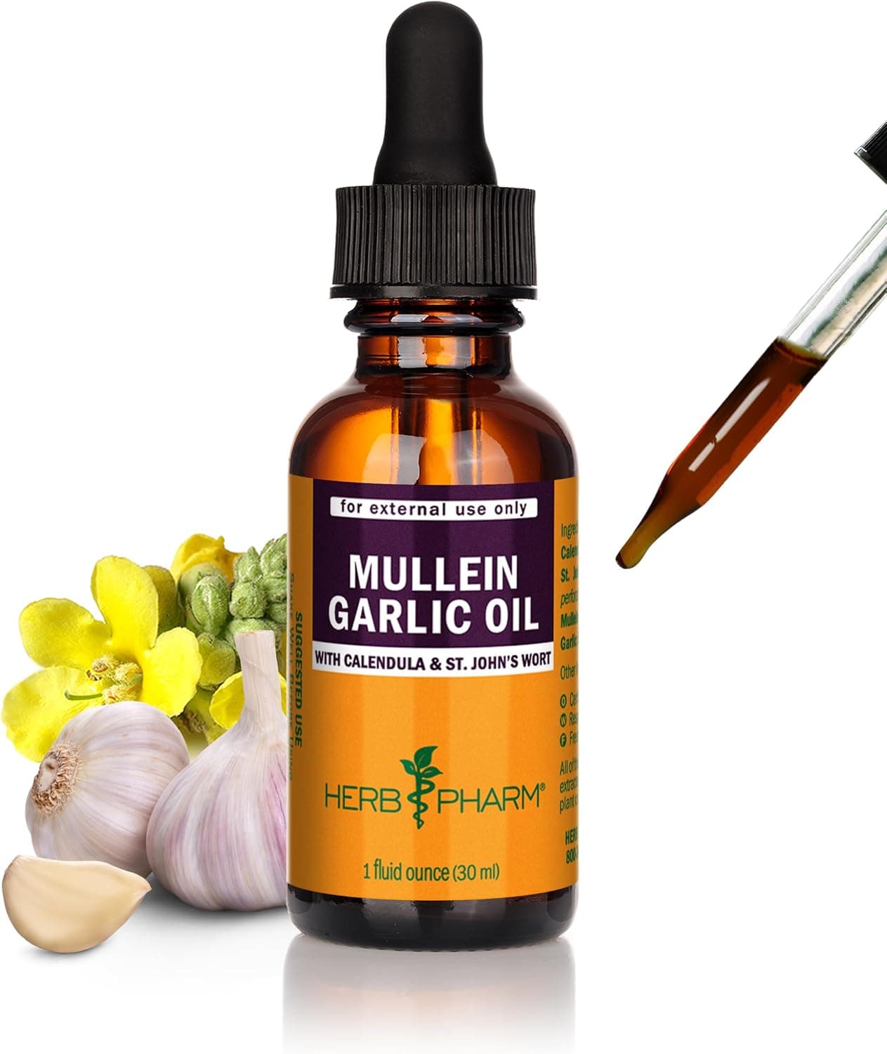 Herb Pharm Mullein Garlic Herbal Oil Contains Calendula Garlic Mullein Flower St Johns Wort Olive Oil 1 Ounce