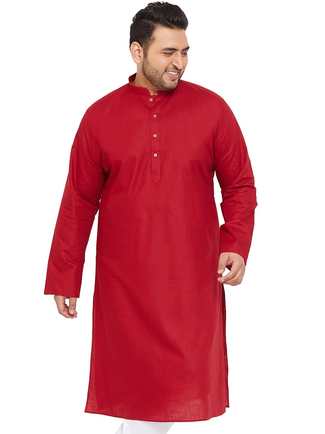 VASTRAMAY Men Plus Size Linen Cotton Kurta | Mandarin Collar Full Sleeve Solid Kurta | Comfortable Ethnic Wear for Festive & Casual Occasions