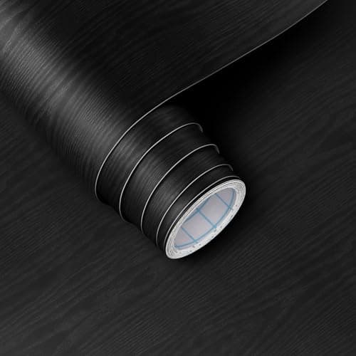 Vinjiasin Black Wallpaper Wood Grain Contact Paper Peel and Stick Wall Paper Waterproof Self Adhesive Thickened Vinyl Wrap for Countertops Cabinets Desk Decorative Film Easy to Clean 15.7" x 196.8"