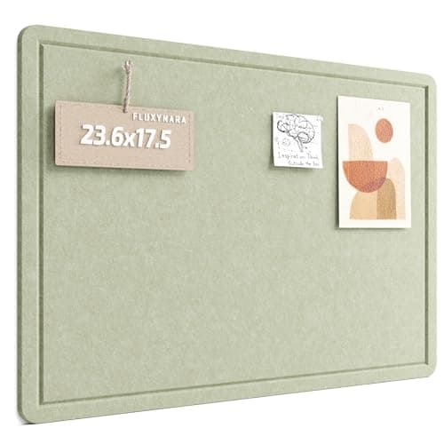 Fluxynara Bulletin Board, 23.6" x 17.5" Cork Board Alternative with 12 Safe Removable Adhesive Tabs, Foldable Felt Pin Board for Home Office, Classroom, Bedroom,Entryway for Walls—Sage