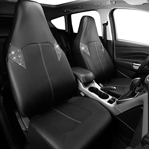 Outlet Bling Diamond Car Seat Cover Shining Rhinestone Diamond Bucket Waterproof Faux Leather Two Front Universal Fit 95 Automotive Glitter Crystal Sparkle Strips for Cute Women Girl 2PCS Sliver
