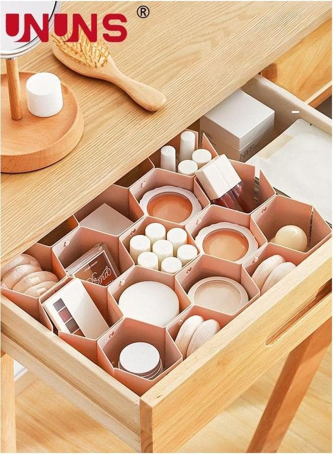 8-Piece Drawer Divider Organizer,Honeycomb DIY Plastic Dividers,Dresser Organizers For Belts,Ties,Clothing,Makeup,Office Supplies,Pink
