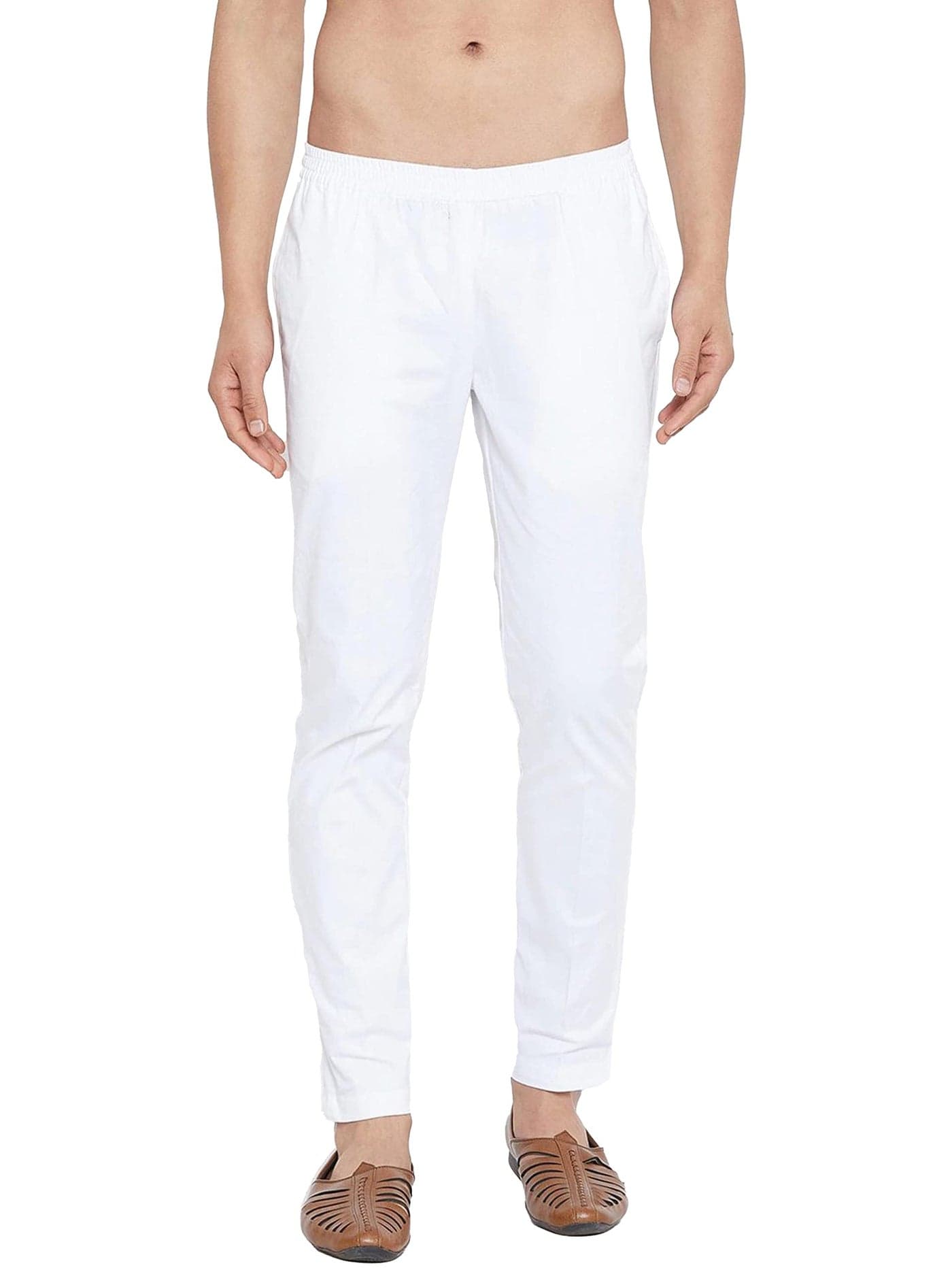 See Designs White Cotton Regular Fit Pyjamas N Elasticated Waistband_SDPJ100XS