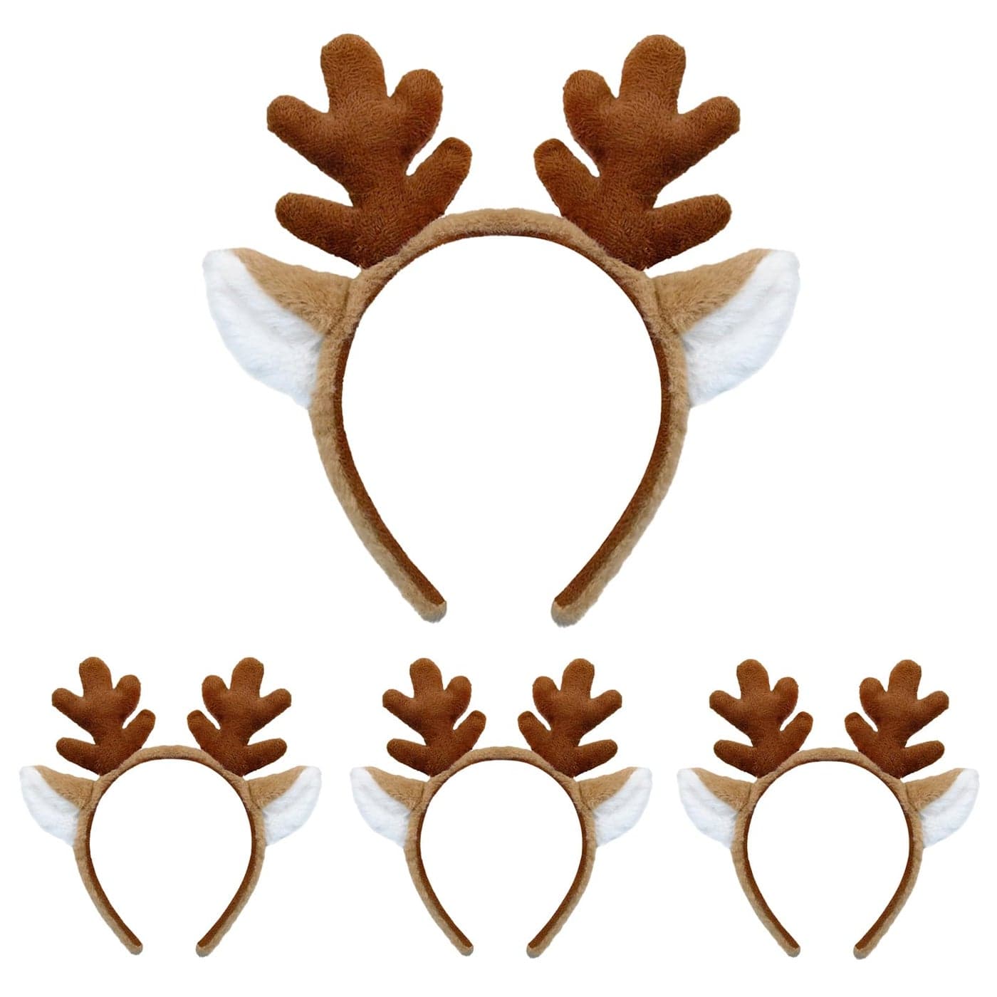 Beviliu Deer Antler headband 4Pack Animal Ears Realistic Fluffy Reindeer Antlers Party Cosplay for Christmas Costume Washing Makeup Unisex