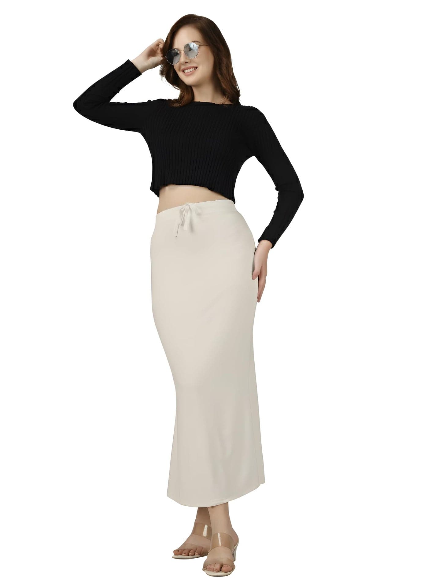 Nexsus Apparels Stretchable Saree Shapewear for Women | Cotton Blended Petticoat Skirts for Women | Shape Wear Dress for Saree Off White