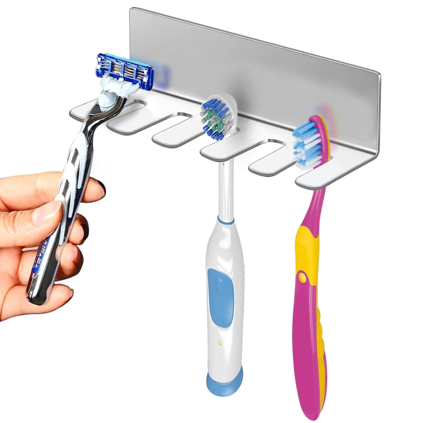 Wall Mounted Toothbrush Holder Stainless Steel Toothbrush Holder with 3M SelfAdhesive No Drilling Toothbrush Organizer Bathroom Mounted Holder for Toothbrush Head Washroom Razor Holder