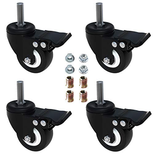 AAGUT 2 Stem Caster Wheels with Brake Lock Screwed Bolt 3816 x 1 Swivel Rubber Wheels 4 Pack with Nuts Double Bearings No Noise Castors