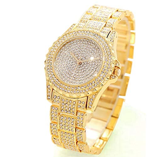 ARMRA Diamond Watch Iced Out Bling Rhinestone Gold Plated Silver Watch Stainless Steel Quartz Wrist Watches for Women Ladies Hip hop Men