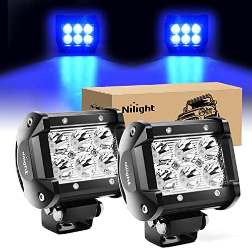 Nilight 4 Led Light Pod Blue Spot Driving Fog Light 2PCS 18W Off Road Fishing Hunting Emergency Safety Signal Deck Trailer Hunting lights for UTV Pickup Van Boat Tractor 2 years Warranty