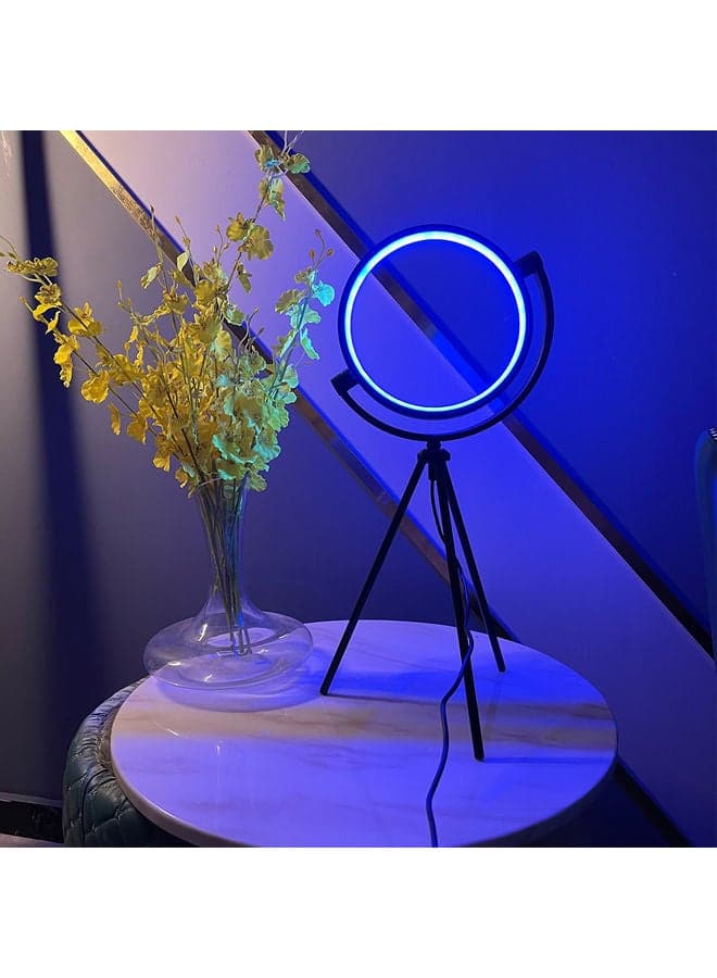 RGB LED Ring Tripod Table Lamp With USB Button Switch Black 26 x 26 x 7cm