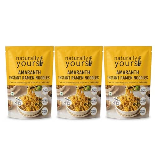 Naturally Yours Amaranth Instant Ramen Noodles | Amaranth, Millet & Whole Wheat | High Protein | No Maida, No MSG, Not Fried | No Onion No Garlic, Jain Friendly | Ready in 2 Minutes | 175g Pack of 3