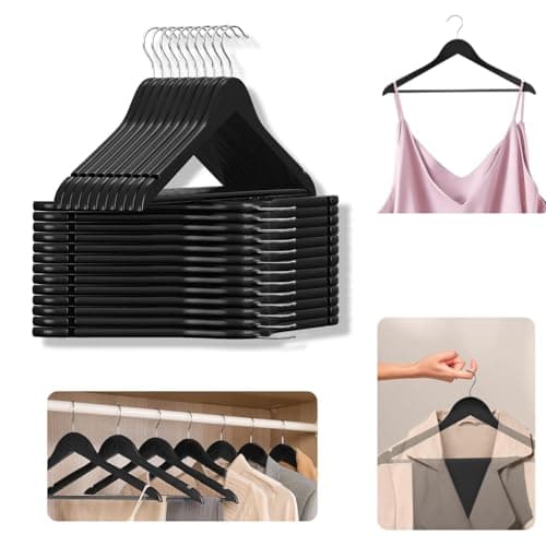 ANH Mart Wooden Hanger for Clothes Hanging Wooden Hangers for Wardrobe Pack of 30 (Black)