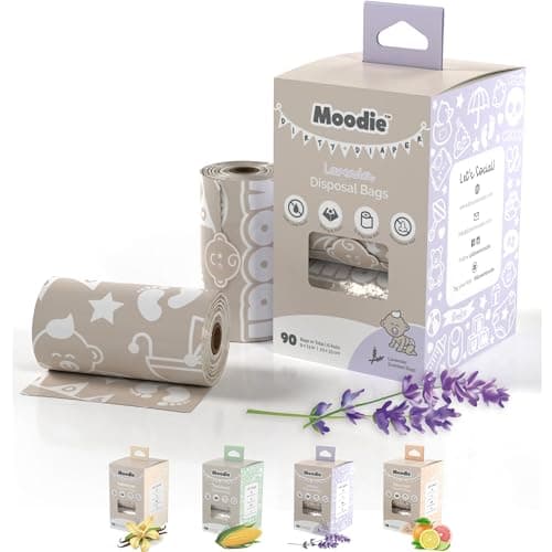 Disposable Diaper Bags 90 BAGS TOTAL LAVENDERSCENTED Dirty Diaper Disposal Baggies 6 Refill Rolls 9 x 13in Leak Proof Nappy Trash Bags on the Go Baby Poop Bags Travel Diaper Bags