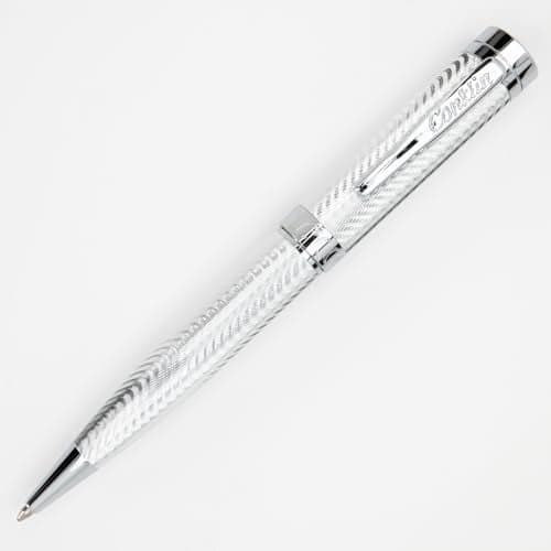 Conklin Herringbone Signature Ballpoint Pen Silver with Chrome Trim Intricate Engraved Design Refillable for Longevity Elegant Gift for Professionals and Writing Enthusiasts