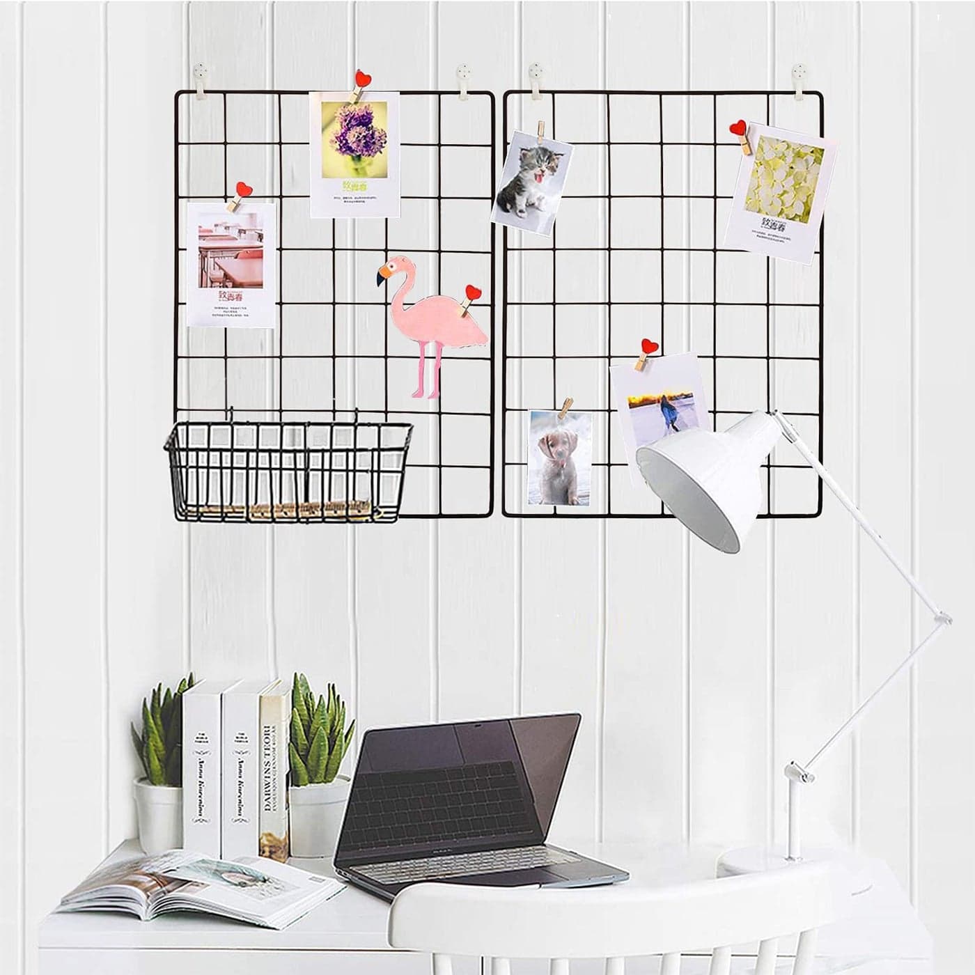 GBYAN Wall Grid 2 Pack Wire Photo Grid Panels Black Memo Board Wall Organizer black