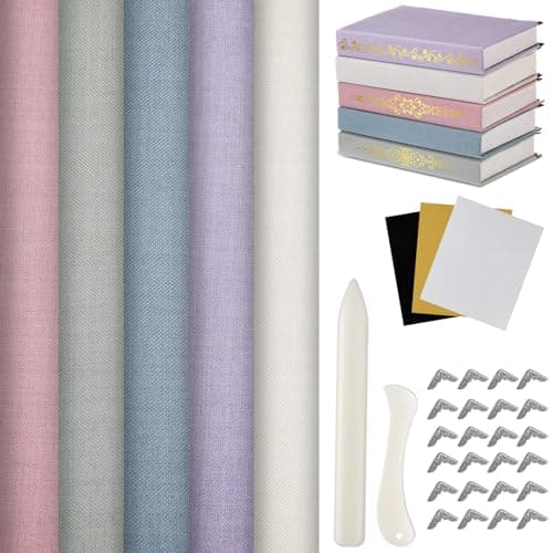 Humyoun Book Binding Cloth Kit, Includes 12''x16'' Bookcover Cloth Fabric 24 Decorative Corners 3 Iron on Vinyl Sheets Bone Folder Tools, Backing Paper,for Old Book DIY Craft Supplies(Pastel Color)