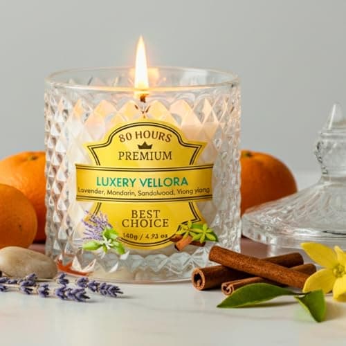 Scented Candle – Lumos Aromēa by Artkart | Luxury Vellora | 80 Hr Burn | 140g |100% Soy Wax Candle in Beautiful Daisy in Glass Jar | Non-Toxic, Memorable Gift for Diwali, Weddings & Loved Ones.
