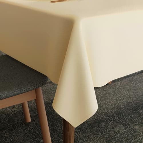 Encasa XO Dining Table Cloth 6 to 8 Seater | Size 140x230 cm | Water Repellent & Heat Resistant Polyester Rectangular Dining Table Cover Cloth, Heavy Duty & Machine Washable - Cream