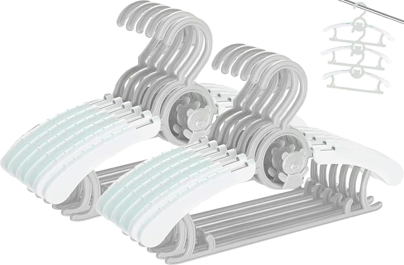 Voroly Baby Closet Hangers Ultra-Thin Non-Slip and Extendable Laundry Infant Pant Hanger for Newborn Clothes for Gift Adjustable Children Coat Hanger for Girl Boy Toddler Kids Child (12, Grey)