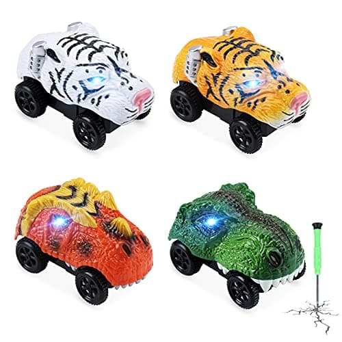 Save Unicorn Tracks Cars only Replacement Racing Car Track Accessories for Tracks Glow in The Dark Race Carswith 3 Flashing LED Lights Compatible with Most Tracks for Kids Boys and Girls4pack