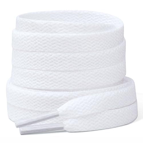 Stepace [2 Pairs Flat Shoe Laces for Sneakers 5/16" Width 30"-72" Length 26 Color Shoelaces White 36"(91 cm)