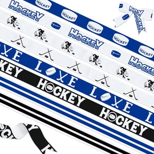 YKW 8 Rolls Hockey Ribbons Set38 Wide Blue Grosgrain Ribbons for Gift Wrapping Party Decor DIY Crafts Ice Hockey Themed Sports Suppliesfor Fans Players Coaches Cheerleaders3 Yards Per Pattern