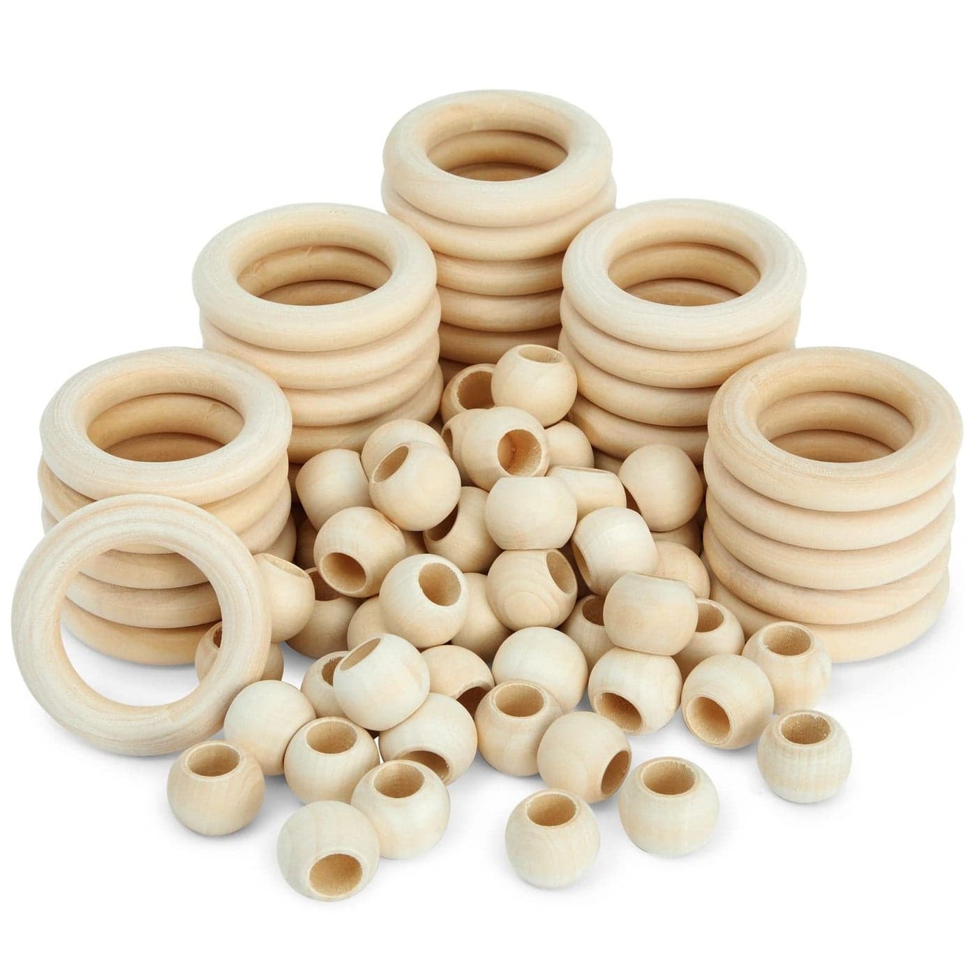 Bright Creations Set of 50 Wooden Beads and 30 Rings for Macrame DIY Pendant Connectors Wall Hanging Craft 22 in20mm Wooden Craft Rings