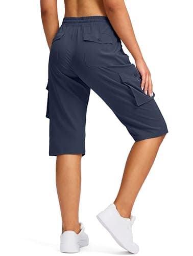 Viodia 15 Long Shorts for Women Hiking Cargo Bermuda Shorts Lightweight Quick Dry Knee Length Capris for Summer Travel Fishing Navy