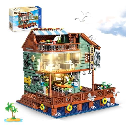 HSANHE Harbour Restaurant House Mini Bricks Building Kit Ideas Creative Architecture Building Toys Birthday Gift for Adult Boys Girls 2096 Pieces Not Compatible with Lego Set