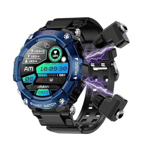 ATEVIX Smart Watch with Earbuds for Men, 1.52 Inch Round Fitness Watch T96, 2 in 1 Bluetooth Watch with Step,Calories, Sports Smart Watch Long Time Standby for iOS & Android