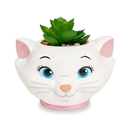 Silver Buffalo Disney The Aristocats Marie 4Inch Ceramic Mini Planter with Artificial Succulent Cute Small Flower Pot Faux Indoor Plants