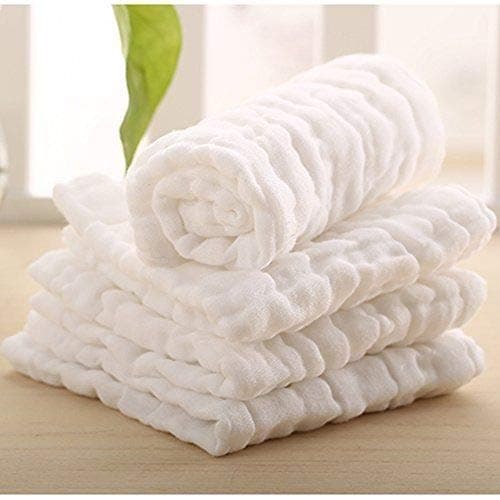 KASSY POP CURATED JUST FOR YOU Baby Muslin Washcloth Cotton Baby Wipes Cum Face Towel, 5 Pack 10x10 inches - White