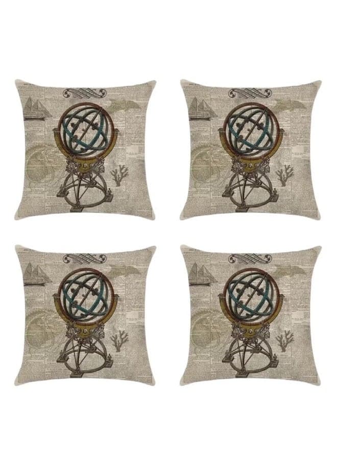 Pack of 4 Sailor Globe Cushion Covers 45x45cm – Cotton Blend Multicolour Decorative Cushion Cover for Sofa & Bedroom